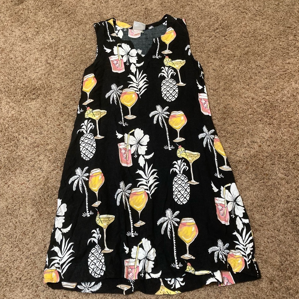 Tropical Print Dress - Black and Yellow - Picture 2 of 3